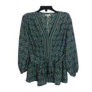 Green white and gold design long sleeve blouse. Max Studio NWT size large.